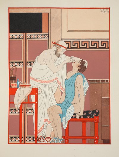 发烧时用于鼻孔的药物，1934年“希波克拉底的作品”中的插图 作者 Joseph Kuhn Regnier